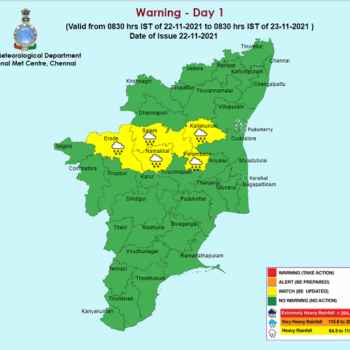 Weather Forecast For Tamilnadu and Puducherry for 23rd Nov
