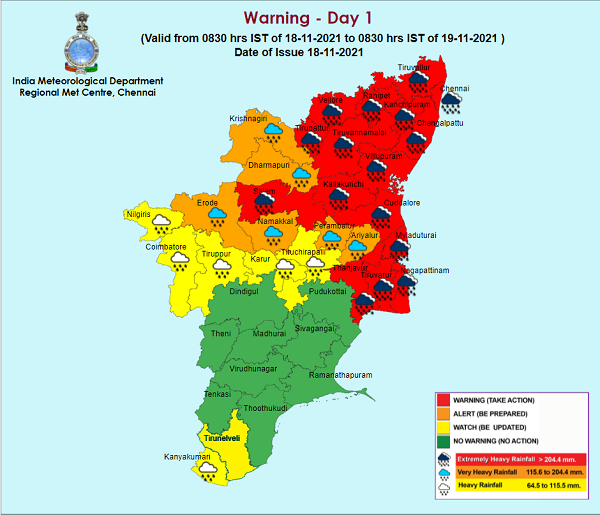தமிழ்நாடு மற்றும் புதுச்சேரி வானிலை முன்னறிவிப்பு நவம்பர் 18