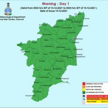 Weather Forecast For Tamilnadu and Puducherry for 14th Dec