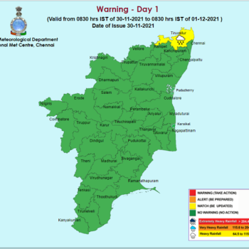Weather Forecast For Tamilnadu and Puducherry for 1st Dec