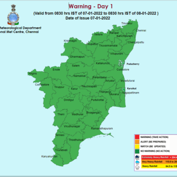 Weather Forecast For Tamilnadu and Puducherry for 7th Jan